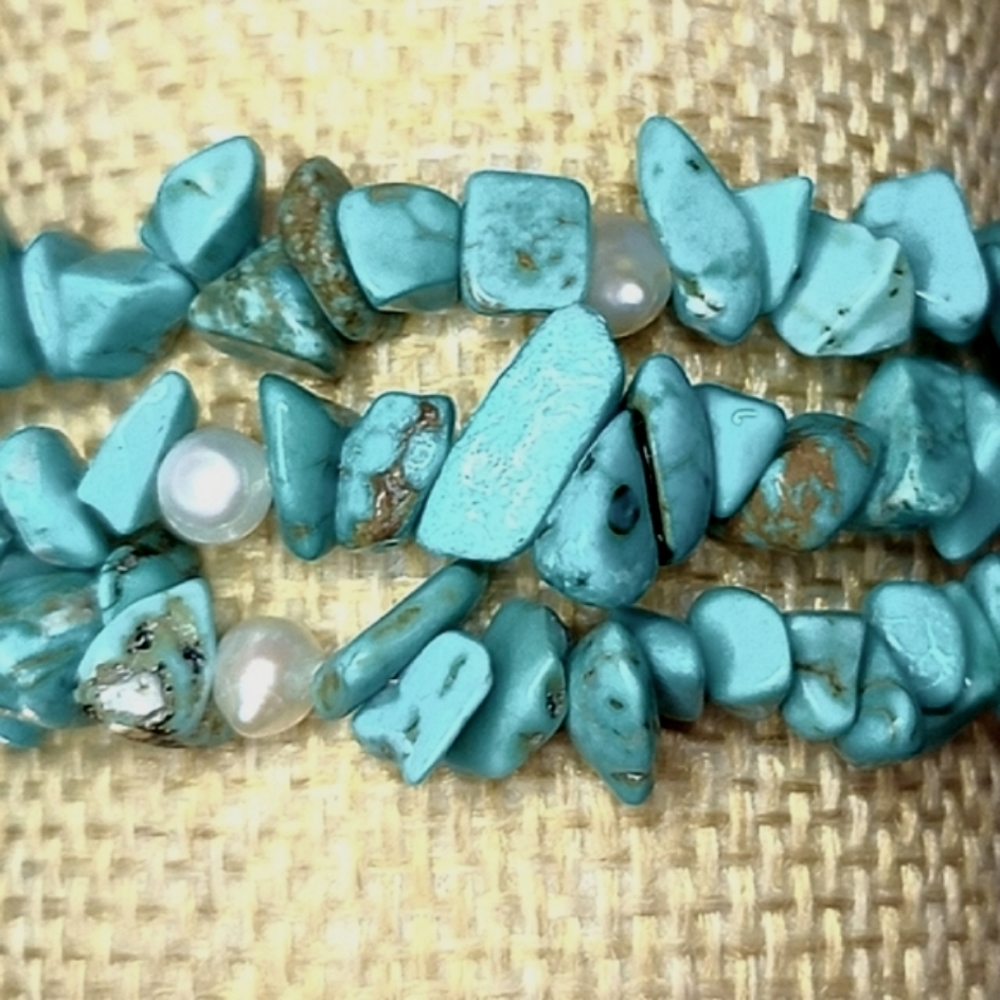 Artisan ATI Pure .925 Turquoise Pearl Bracelet Handcrafted Vintage Adjustable